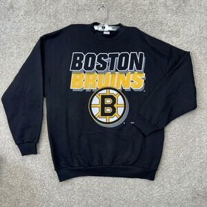Logo 7 Boston Bruins Sweatshirt Mens XL Black Vintage NHL Made in USA Crewneck